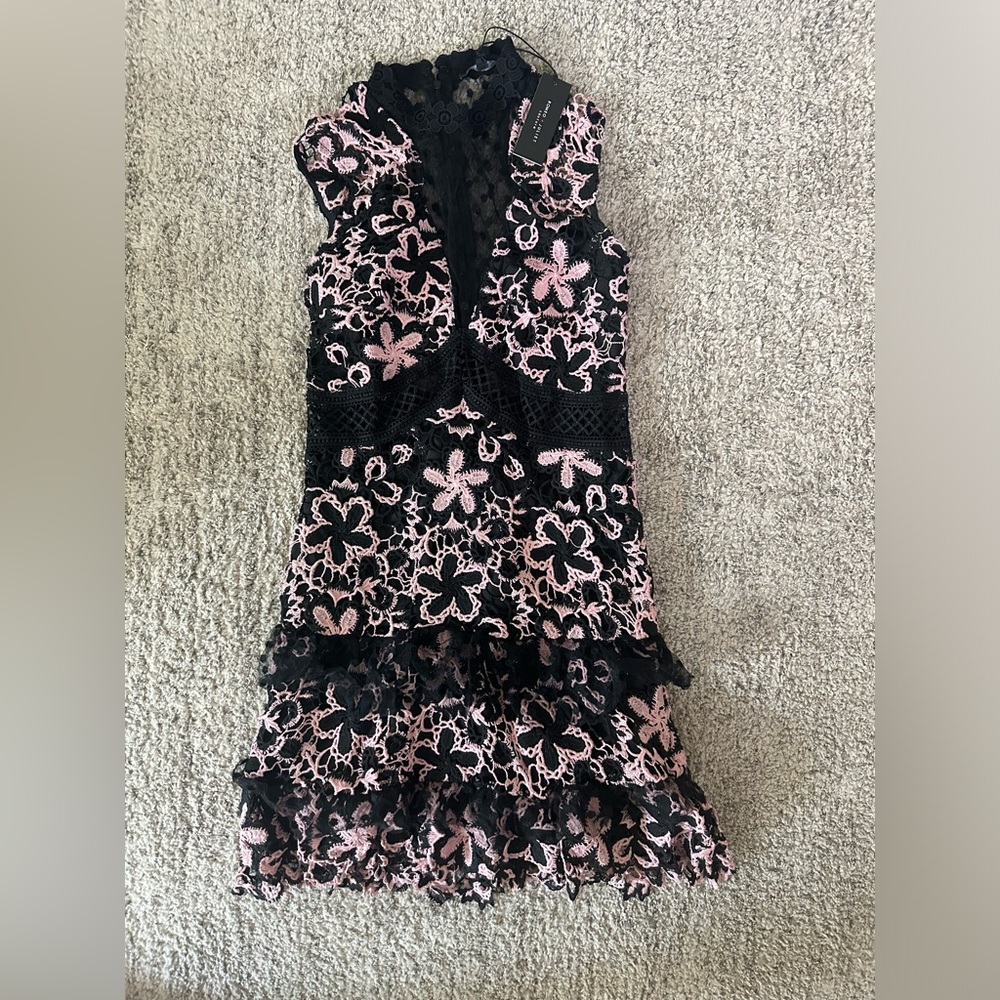 Pink and black flowery dress